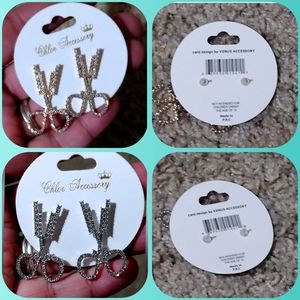 2pc BUNDLE Set Rhinestones Scissors Stud Earrings Gold Tone & Silver Tone NWT